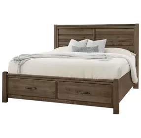 Cool Rustic Mink Queen Plank Storage Panel Bed