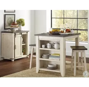Madison County Vintage White 3 Piece Counter Height Storage Dining Set