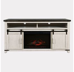 Madison County Vintage White 64" TV Stand with Electric Fireplace