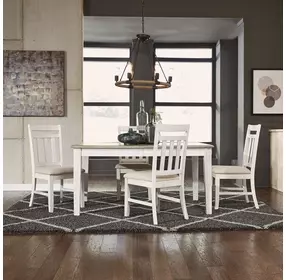 Meadowbrook Soft White Wash and Wirebrushed Gray Upholstered 5 Piece Extendable Rectangular Dining Set
