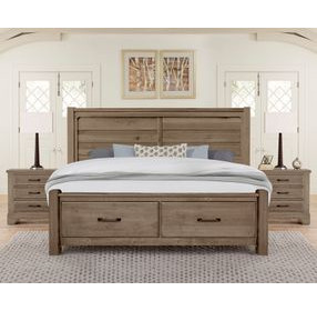 Cool Rustic Stone Gray Plank Storage Panel Bedroom Set