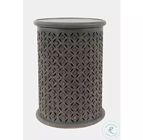 Global Archive Antique Grey Drum Accent Table