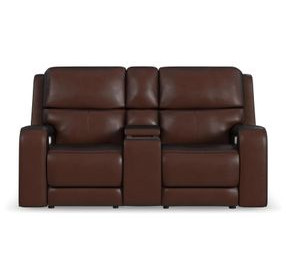 Oasis Truffle Leather 76" Zero Gravity Power Reclining Loveseat with USB Charging and Heat Massage
