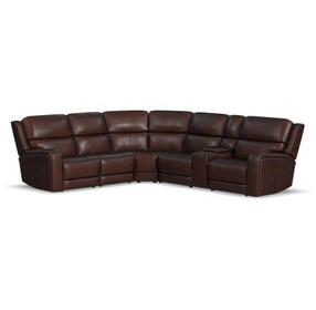 Oasis Truffle Leather 6 Piece Modular Zero Gravity Power Reclining Sectional with USB Charging and Heat Massage
