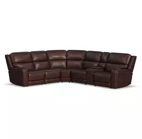 Oasis Truffle Leather 6 Piece Modular Zero Gravity Power Reclining Sectional with USB Charging and Heat Massage