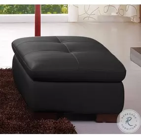 625 Black Italian Leather Ottoman