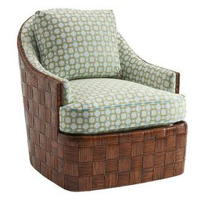 Island Fusion Nagano Green and White Upholstered Swivel Chair with Nailhead Trim