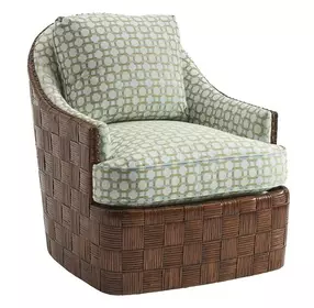 Island Fusion Nagano Green and White Upholstered Swivel Chair with Nailhead Trim