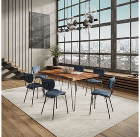 Nature's Edge Chestnut and Slate Blue Upholstered 7 Piece Dining Set