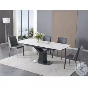 Fiori White Ceramic and Black Extendable Dining Room Set