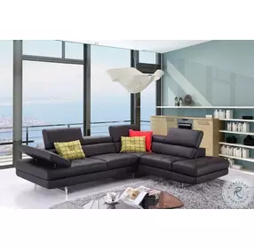 A761 Slate Black Italian Leather RAF Sectional