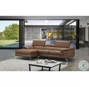 A973b Caramel Italian Leather Mini Chaise LAF Sectional