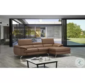 A973b Caramel Italian Leather Mini Chaise RAF Sectional