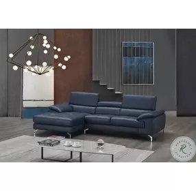 A973b Blue Italian Leather Mini Chaise LAF Sectional