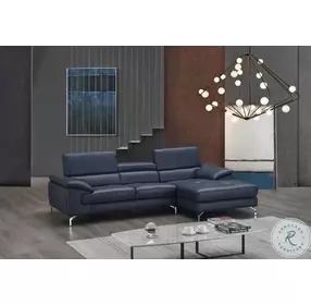 A973b Blue Italian Leather Mini Chaise RAF Sectional