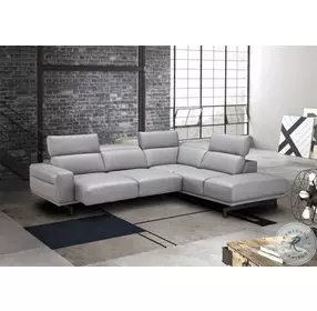 Davenport Light Grey Top Grain Leather RAF Sectional