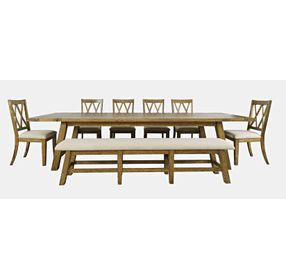 Telluride Brown and Beige Upholstered 8 Piece Dining Set with Bench