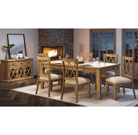 Telluride Brown and Beige Upholstered 7 Piece Dining Set with Cross Back Stools