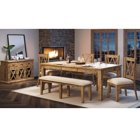 Telluride Brown and Beige Upholstered 6 Piece Dining Set with Bench