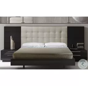 Santana Black And Beige Queen Upholstered Platform Bed