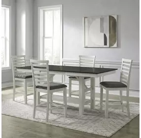 Bayview Textured White and Carbon Gray Upholstered 5 Piece Extendable Gathering Dining Set
