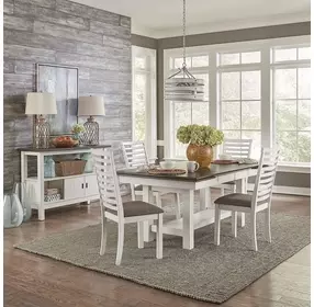 Bayview Textured White and Carbon Gray Upholstered 5 Piece Extendable Dining Set