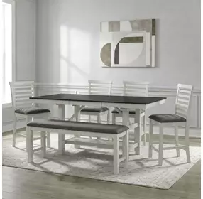 Bayview Textured White and Carbon Gray Upholstered 6 Piece Extendable Gathering Set