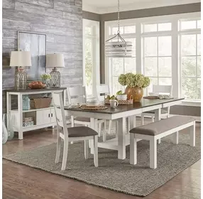 Bayview Textured White and Carbon Gray 6 Piece Extendable Dining Set