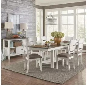 Bayview Textured White and Carbon Gray 7 Piece Extendable Dining Set