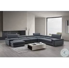Kobe Premium Blue Gray Italian Leather LAF Sectional