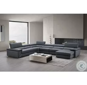 Kobe Premium Blue Gray Italian Leather RAF Sectional