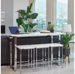 Marmot White Marble And Chrome 4 Piece Counter Height Dining Table Set