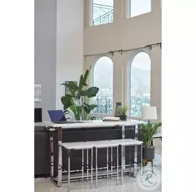 Marmot White Marble And Chrome 4 Piece Counter Height Dining Table Set