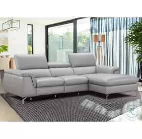 Serena Light Gray Leather Power Reclining RAF Sectional