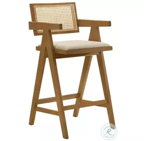 Kane Light Walnut And Woven Rattan Back Bar Stool Set of 2