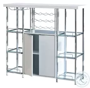 Gallimore High Glossy White And Chrome Bar Cabinet