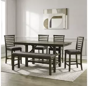 Bayview Sandstone and Gray Upholstered 6 Piece Extendable Gathering Dining Set