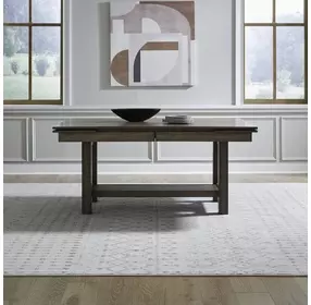 Bayview Sandstone and Gray Upholstered Extendable Trestle Base Dining Table