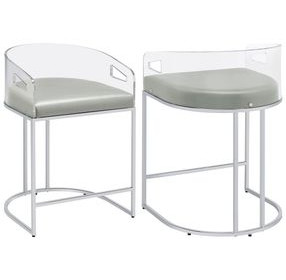 Thermosolis Grey And Chrome Acrylic Back Counter Height Stool Set of 2
