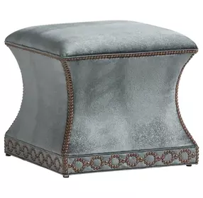 Merino Carlyle Green Upholstered Square Ottoman with Nailhead Trim