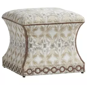 Merino Carlyle Beige Upholstered Square Ottoman with Nailhead Trim