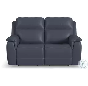 Sawyer Marine Blue Leather Power Reclining Loveseat With Power Headrest And Lumbar