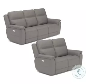 Sawyer Light Gray Leather Power Reclining Living Room Set With Power Headrest And Lumbar