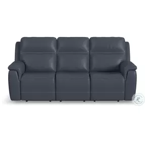 Sawyer Marine Blue Leather Power Reclining Sofa With Power Headrest And Lumbar