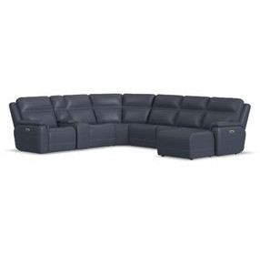 Sawyer Marine Leather 7 Piece Modular Zero Gravity Power Reclining Sectional with Power Lumbar and USB Charging