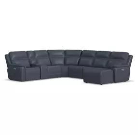 Sawyer Marine Leather 7 Piece Modular Zero Gravity Power Reclining Sectional with Power Lumbar and USB Charging