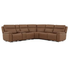 Sawyer Harvest Leather 6 Piece Modular Zero Gravity Power Reclining Sectional with Power Lumbar and USB Charging