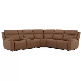 Sawyer Harvest Leather 6 Piece Modular Zero Gravity Power Reclining Sectional with Power Lumbar and USB Charging