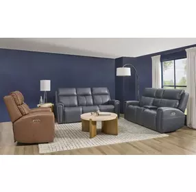 Warren Gray Leather Zero Gravity Power Reclining Living Room Set