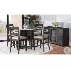 Altamonte Brushed Grey Round Glass Top Counter Height Dining Room Set